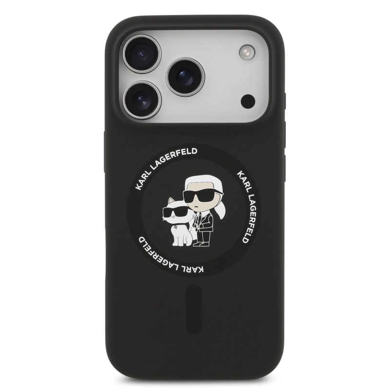 Karl Lagerfeld Liquid Silicone Karl and Choupette MagSafe zadný kryt pre iPhone 17 Pro Black