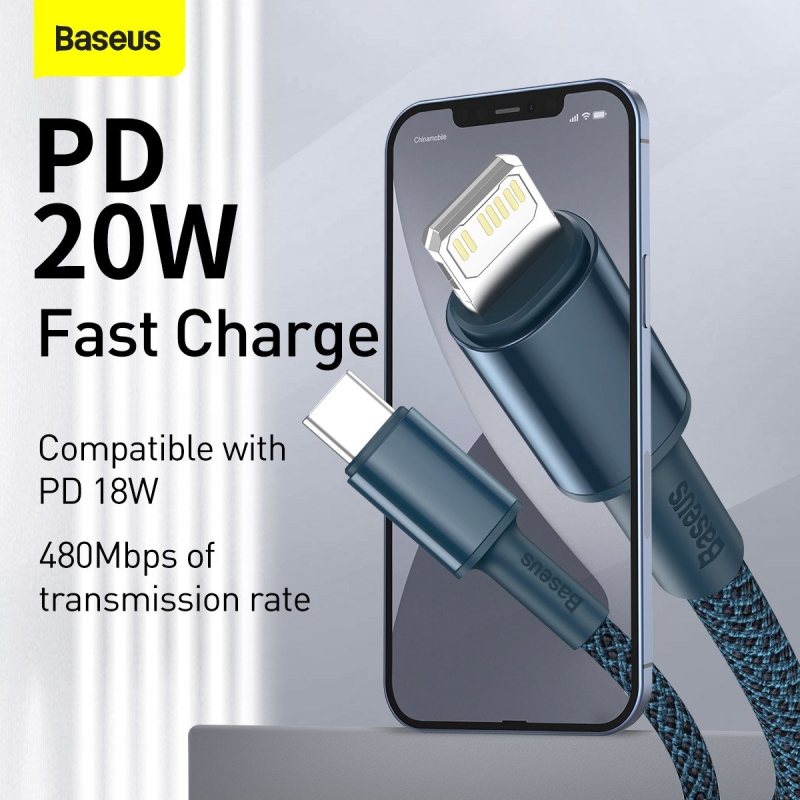 Baseus High Density Braided Series Fast Charging Dátový Kábel USB-C - Lighting 20W 2m Blue