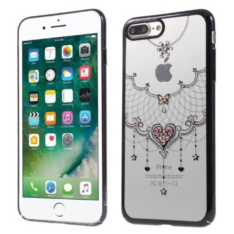 Grace plastový obal sa Swarovski crystal na iPhone 8 Plus a iPhone 7 Plus - čierne srdce