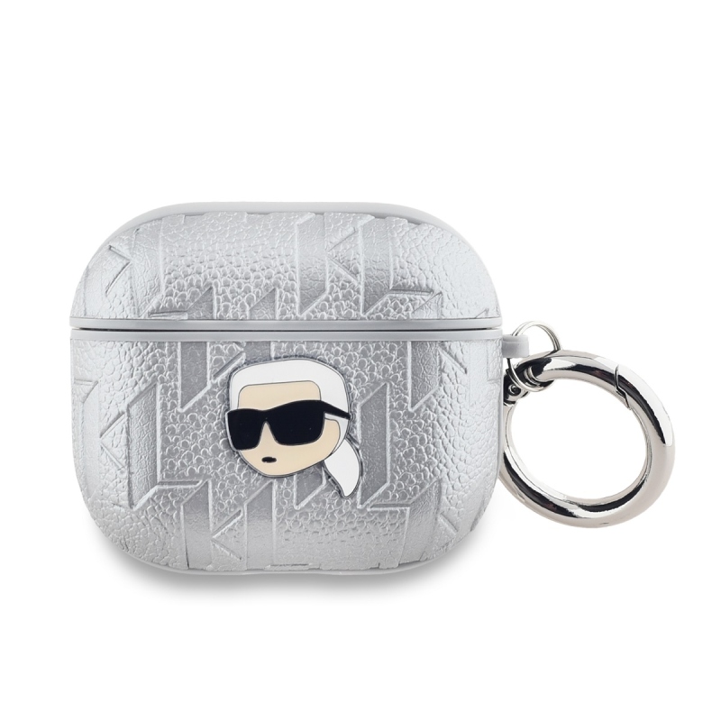 Karl Lagerfeld PU Embossed Karl Head Puzdro pre AirPods 3 Silver