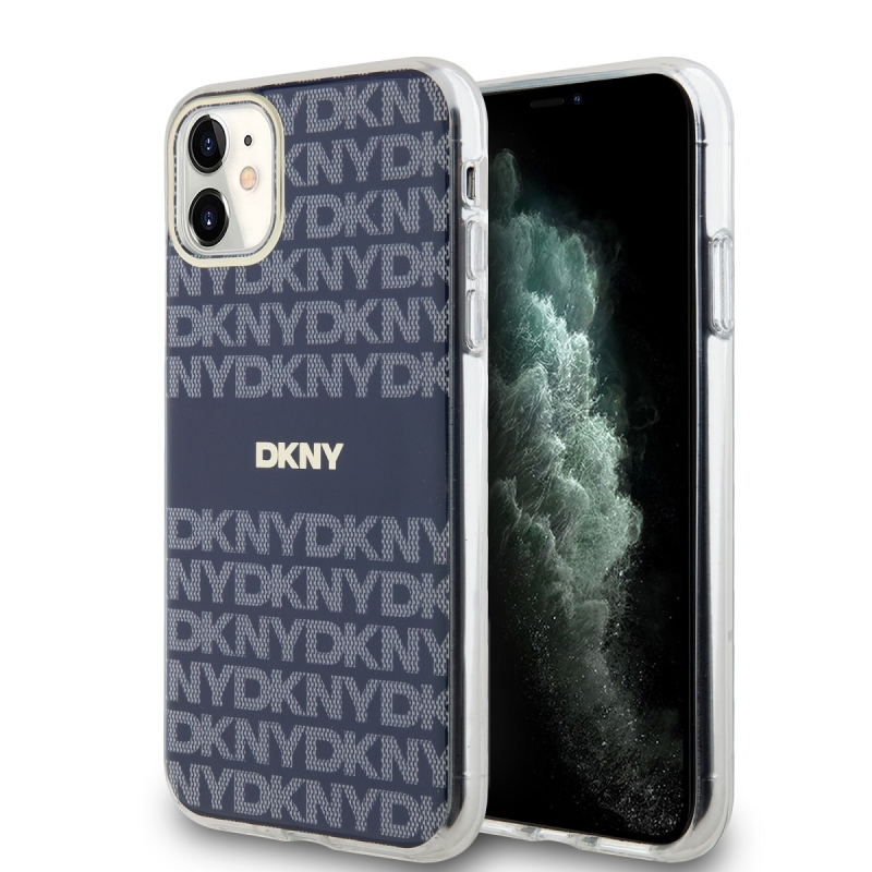 DKNY PC/TPU Repeat Pattern Tonal Stripe Magsafe Zadný Kryt pre iPhone 11 Blue