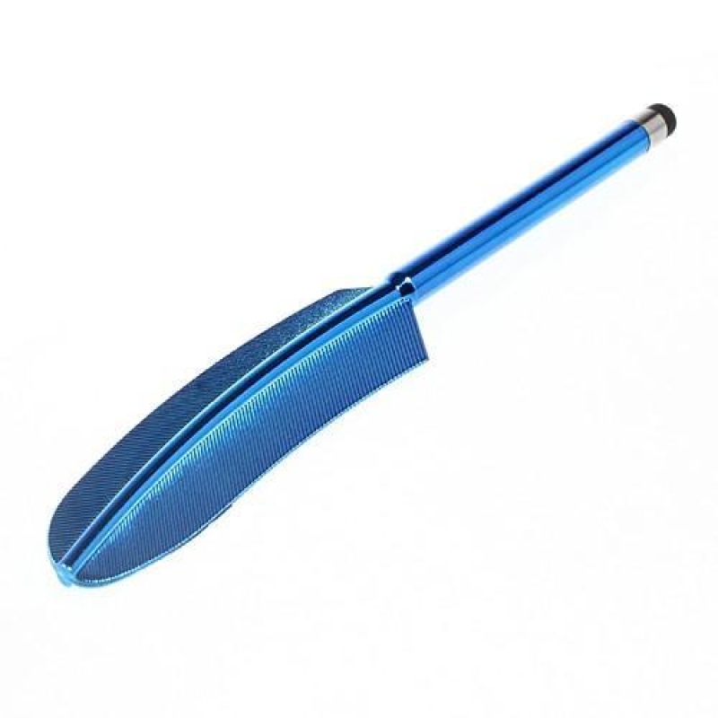 GT luxusný štýlový plastový stylus vo tvaru pierka - modrý