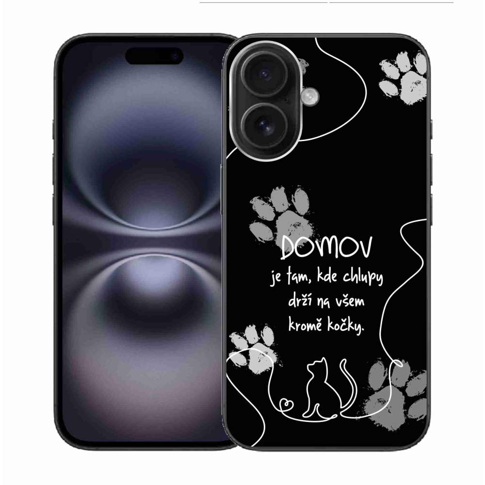 Gélový kryt mmCase na iPhone 16 - mačacie motív čierne pozadie