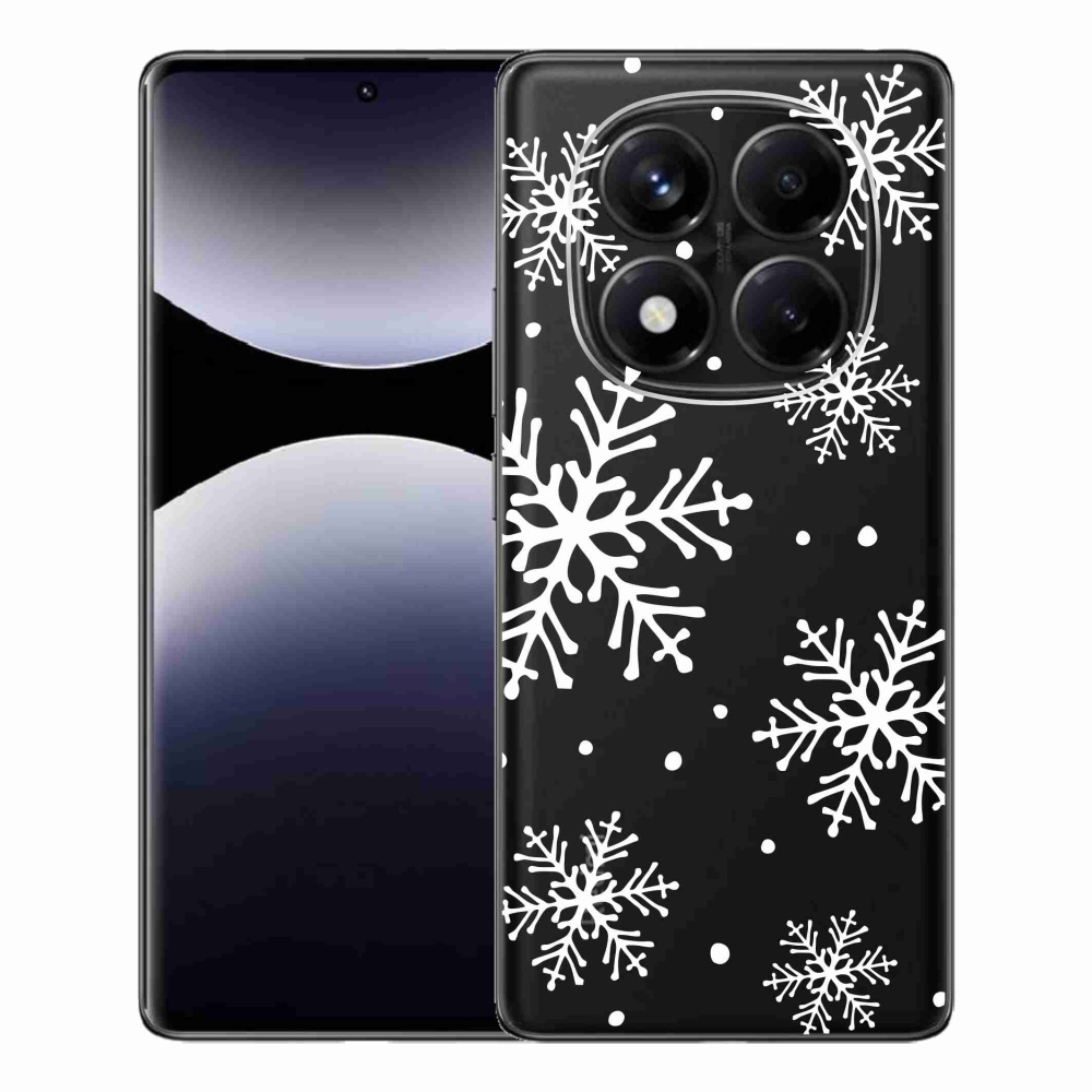 Gélový kryt mmCase na Xiaomi Redmi Note 14 Pro - biele vločky na priehľadnom pozadí