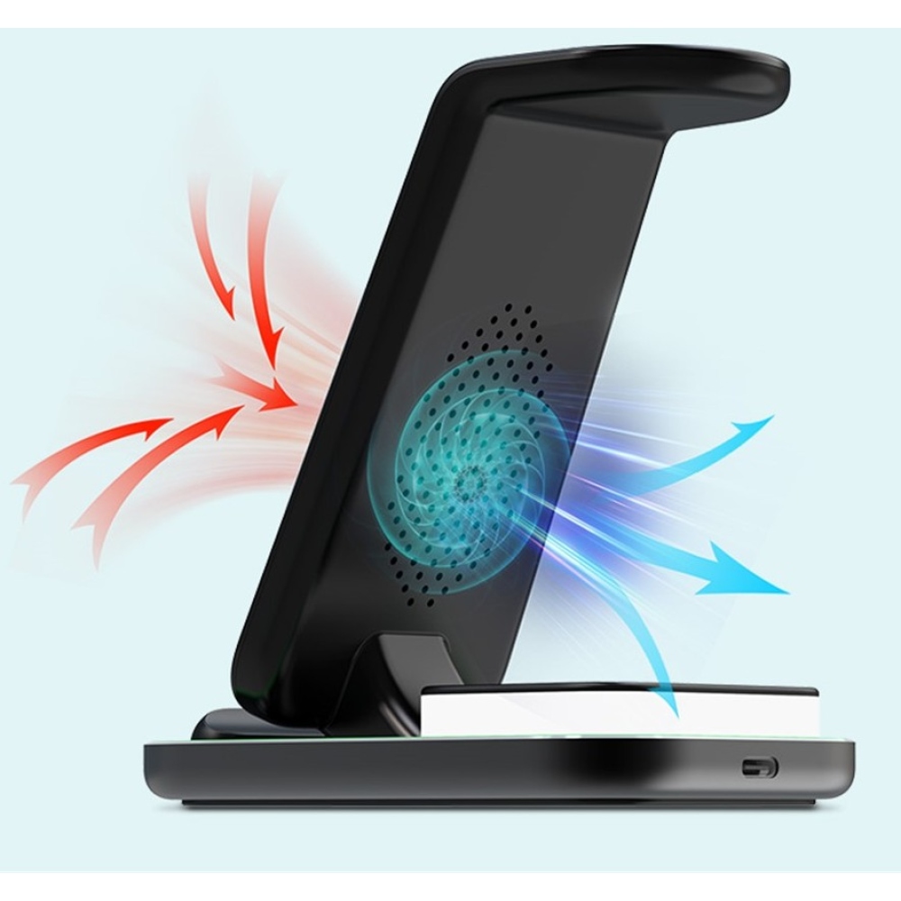 YF-A6 bezdrôtová nabíjacia stanica 3v1 15W s nočným svetlom - biela