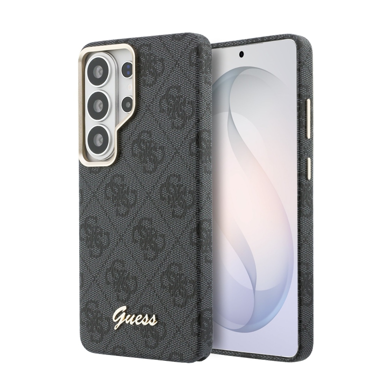 Guess PU 4G Script Metal Logo Magnetic Back Cover pre Samsung Galaxy S26 Ultra Black