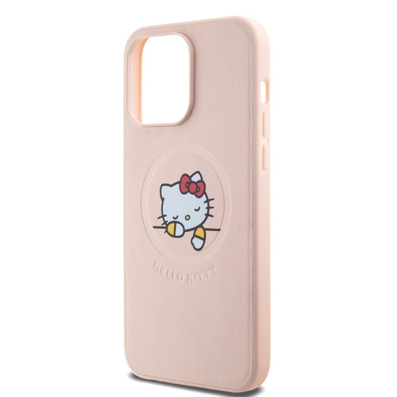 Hello Kitty PU Kitty Asleep Logo MagSafe Zadný Kryt pre iPhone 15 Pro Max Pink