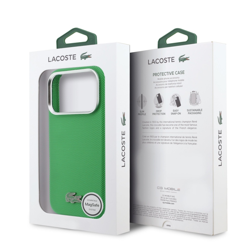 Lacoste Iconic Petit Pique Metal Logo MagSafe Zadný Kryt pre iPhone 17 Pro Max Green
