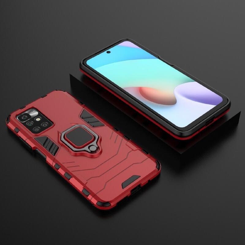 Guard odolný hybridný kryt s úchopom na prst na mobil Xiaomi Redmi 10/Redmi 10 (2022) - červený