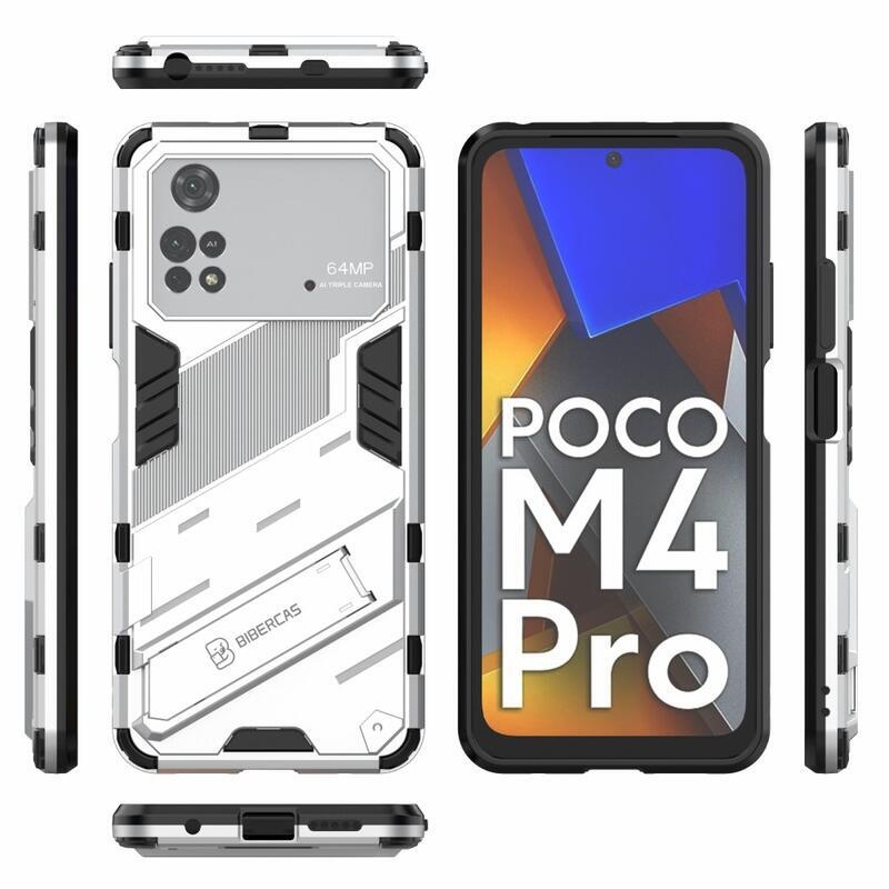 Guard odolný hybridný kryt s výklopným stojanom na mobil Xiaomi Poco M4 Pro 4G - biely