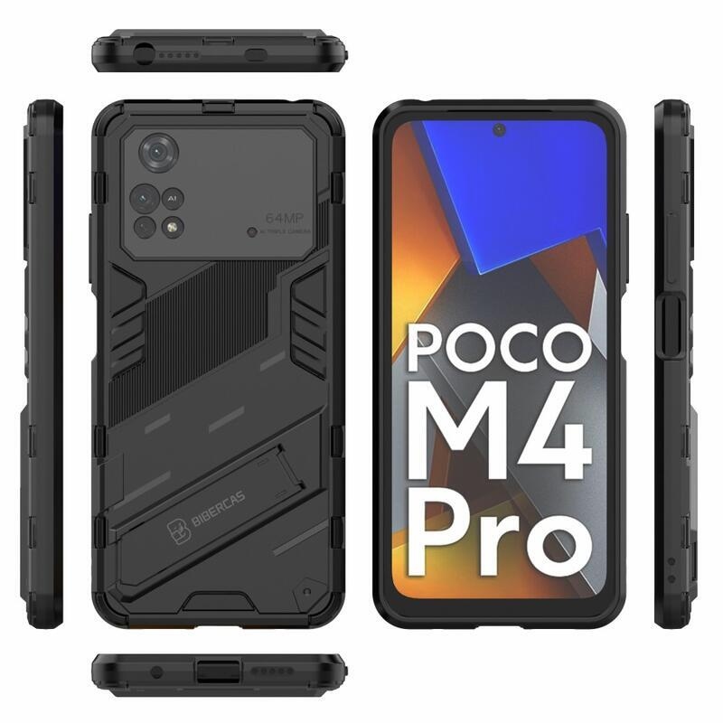 Guard odolný hybridný kryt s výklopným stojanom na mobil Xiaomi Poco M4 Pro 4G - čierny