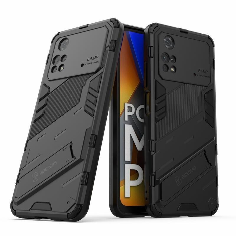 Guard odolný hybridný kryt s výklopným stojanom na mobil Xiaomi Poco M4 Pro 4G - čierny