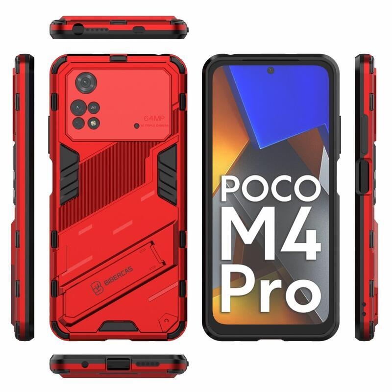 Guard odolný hybridný kryt s výklopným stojanom na mobil Xiaomi Poco M4 Pro 4G - červený