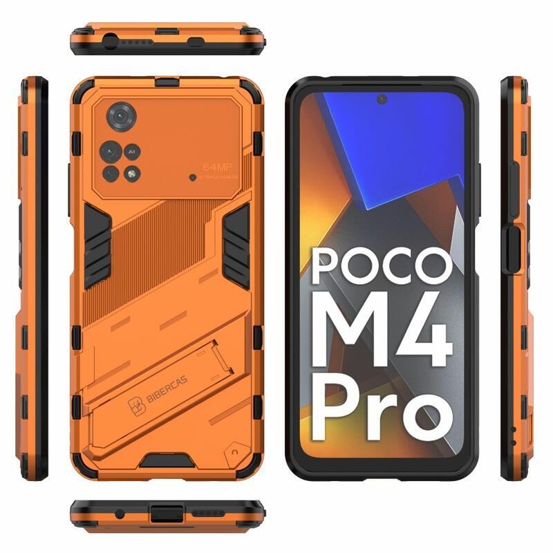 Guard odolný hybridný kryt s výklopným stojanom na mobil Xiaomi Poco M4 Pro 4G - oranžový