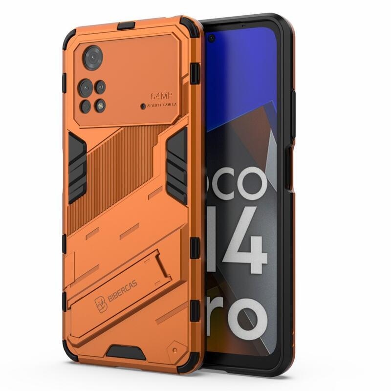 Guard odolný hybridný kryt s výklopným stojanom na mobil Xiaomi Poco M4 Pro 4G - oranžový