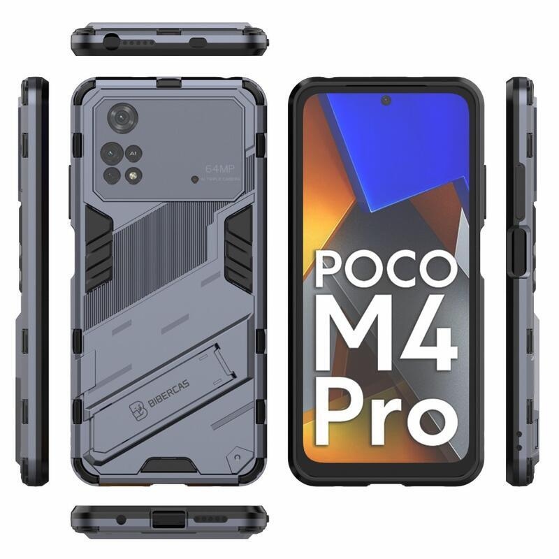 Guard odolný hybridný kryt s výklopným stojanom na mobil Xiaomi Poco M4 Pro 4G - sivé