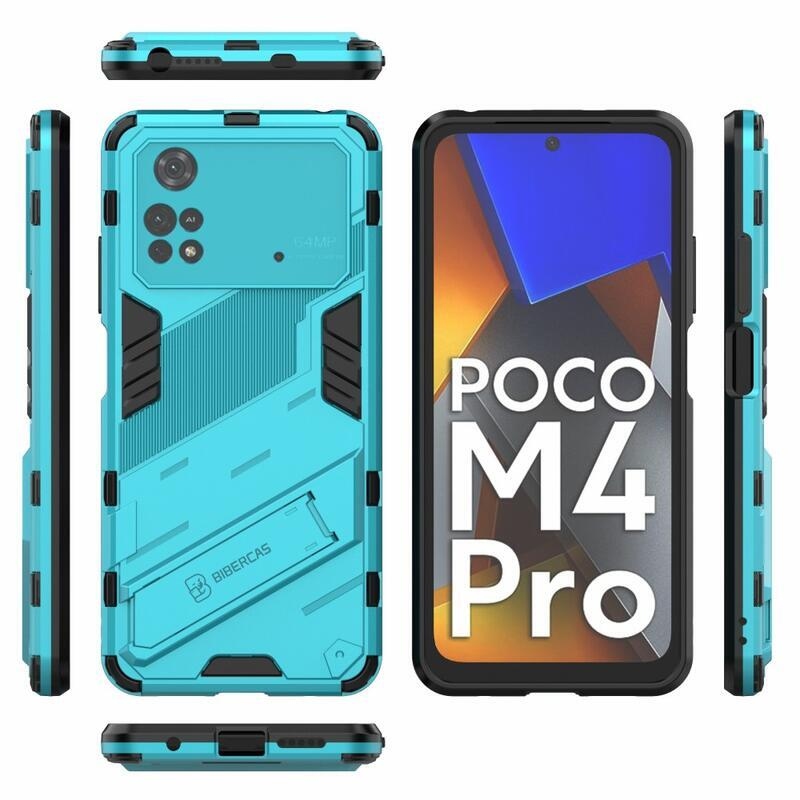 Guard odolný hybridný kryt s výklopným stojanom na mobil Xiaomi Poco M4 Pro 4G - svetlomodrý