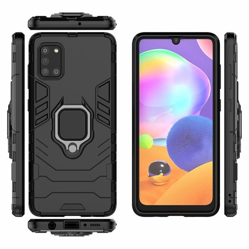 Guardy odolný hybridný obal s krúžkom na prst pre mobil Samsung Galaxy A31 - čierny