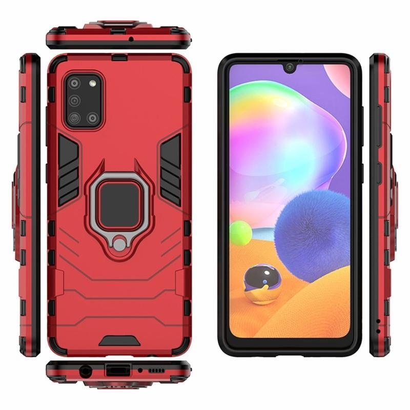 Guardy odolný hybridný obal s krúžkom na prst pre mobil Samsung Galaxy A31 - červený