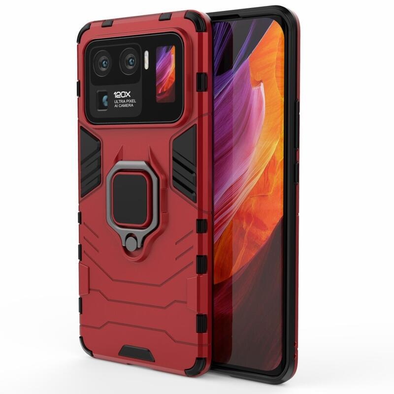 Guard odolný hybridný kryt s úchopom na prst na mobil Xiaomi Mi 11 Ultra - červený