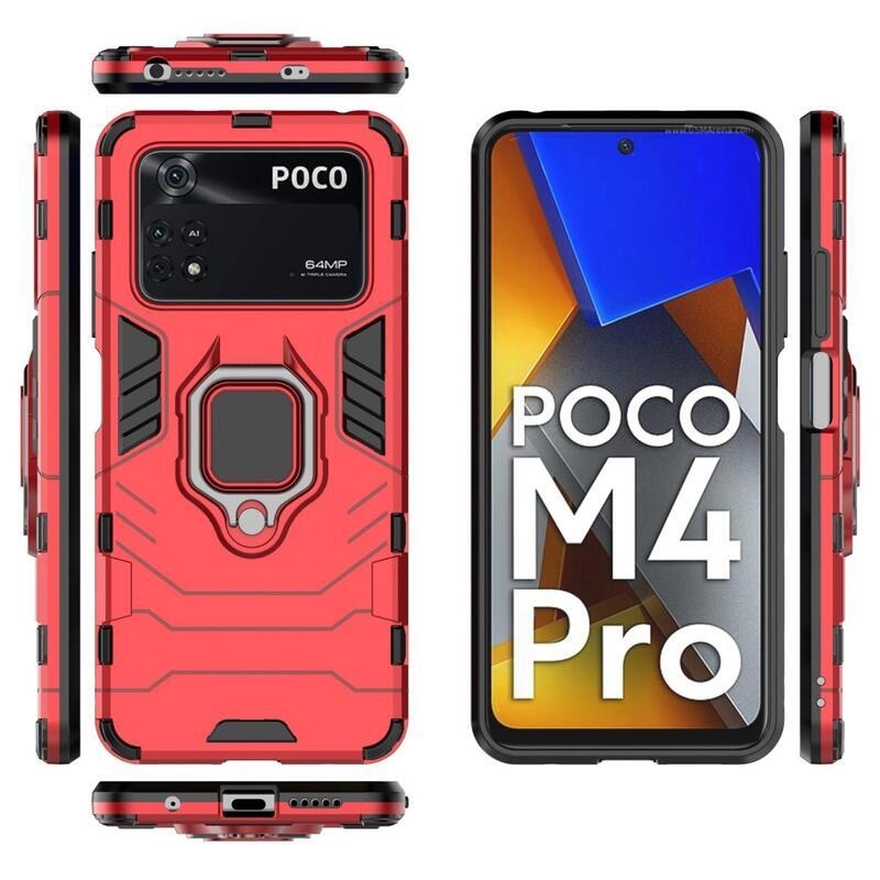 Guardy odolný hybridný kryt s úchopom na prst na mobil Xiaomi Poco M4 Pro 4G - červený