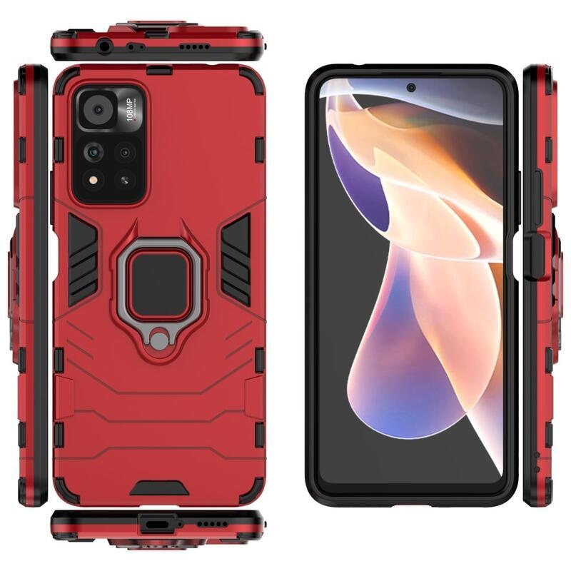 Guardy odolný hybridný kryt s úchopom na prst na mobil Xiaomi Redmi Note 11 Pro + 5G - červený