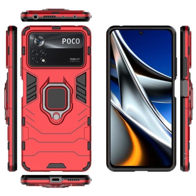 Guardy odolný hybridný kryt s úchopom na prst pre mobil Xiaomi Poco X4 Pro 5G - červený