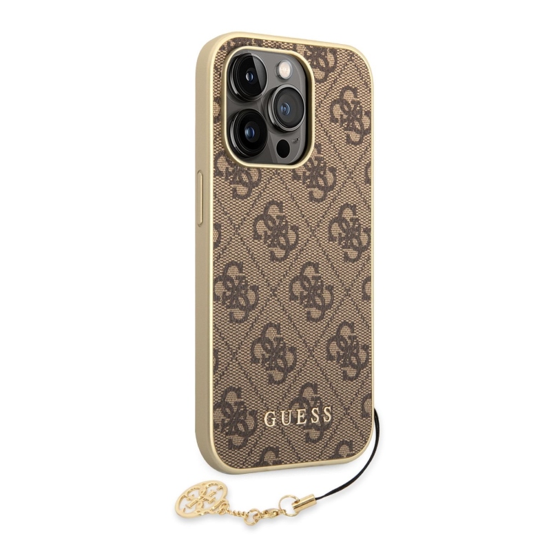 Guess 4G Charms Zadný Kryt pre iPhone 14 Pro Brown