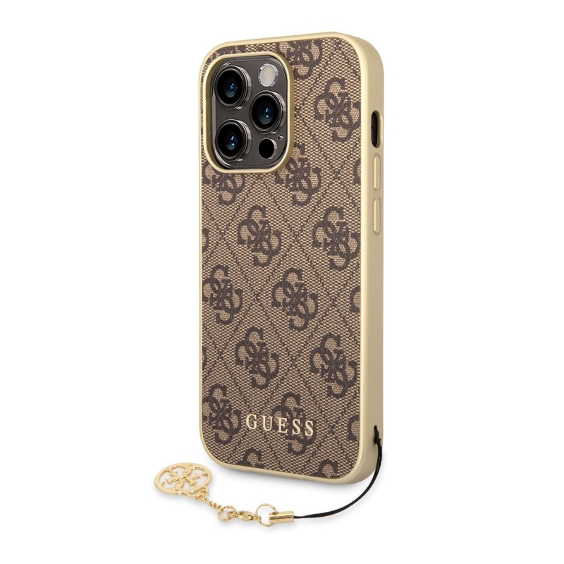 Guess 4G Charms Zadný Kryt pre iPhone 14 Pro Brown