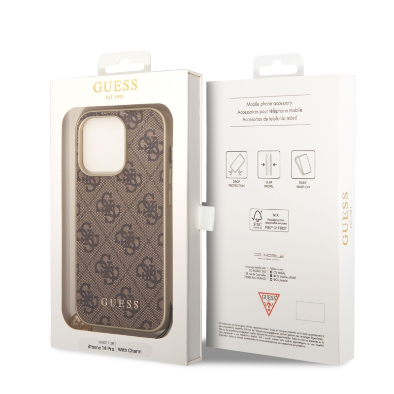 Guess 4G Charms Zadný Kryt pre iPhone 14 Pro Brown