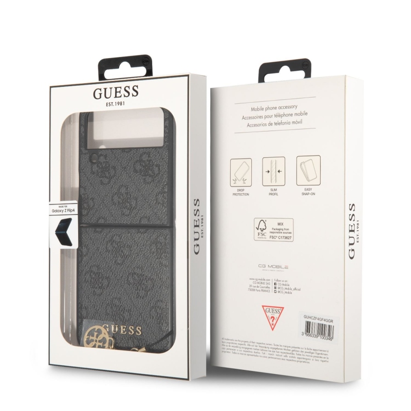 Guess 4G Charms Zadný Kryt pre Samsung Galaxy Z Flip 4 Grey