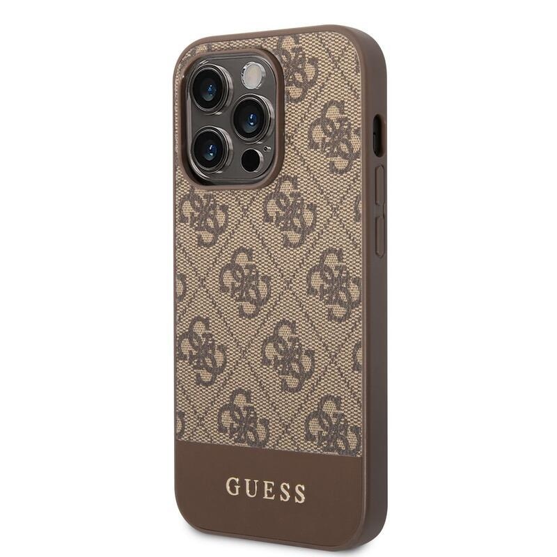 Guess 4G stripe gélový obal s pevným chrbtom na iPhone 14 Pro Max - hnedý