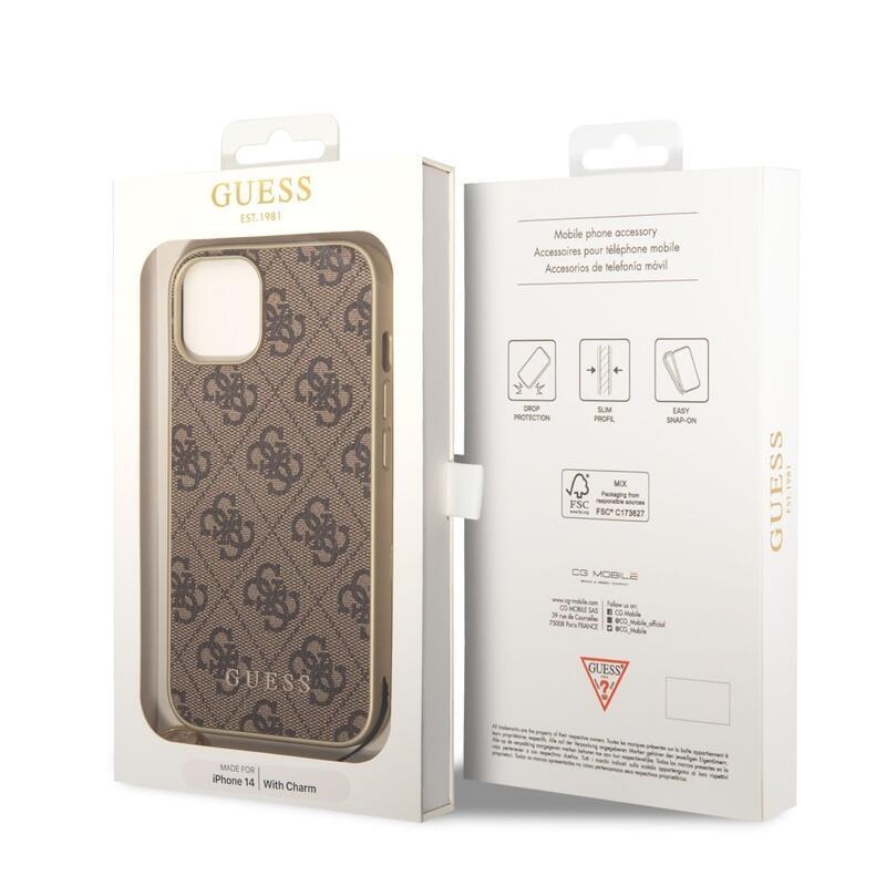 Guess charms gélový obal s pevným chrbtom na iPhone 14 - hnedý