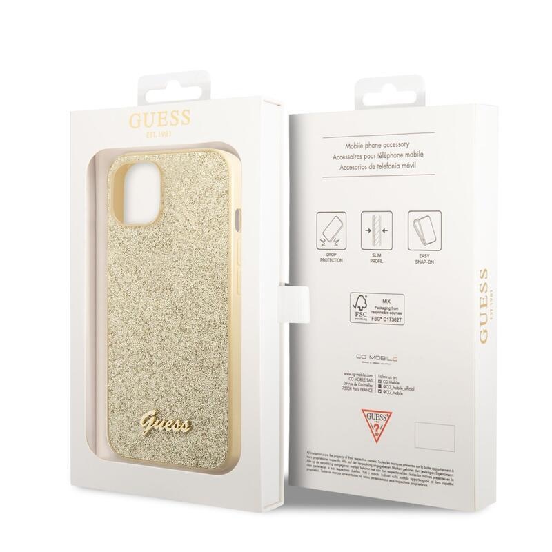 Guess flakes gélový obal s pevným chrbtom a logom na iPhone 14 Plus - zlatý