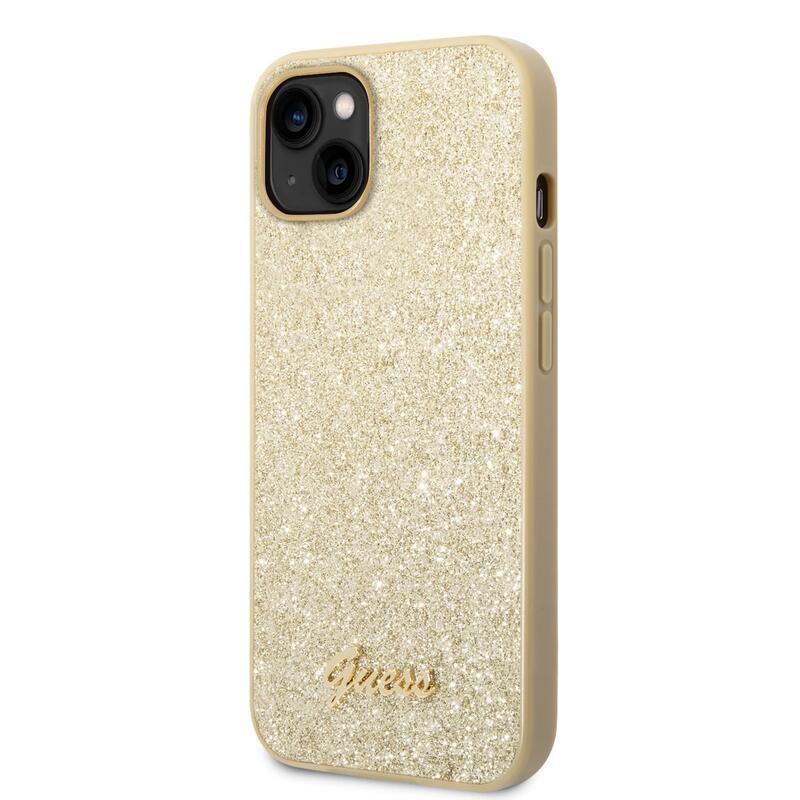 Guess flakes gélový obal s pevným chrbtom a logom na iPhone 14 Plus - zlatý