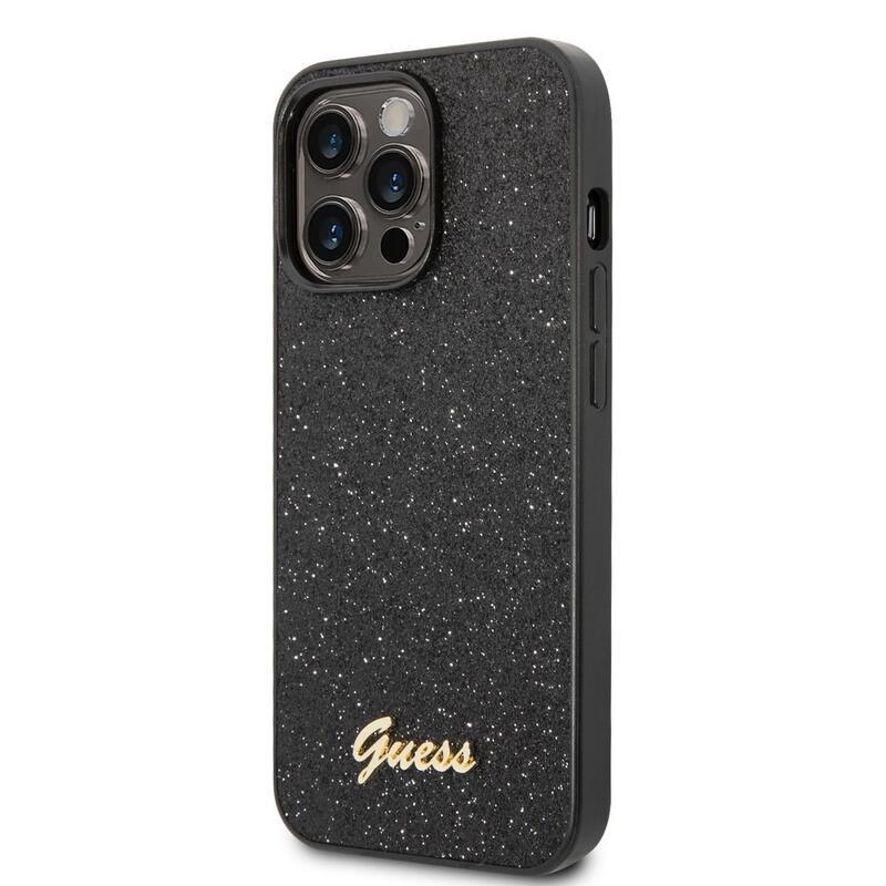 Guess flakes gélový obal s pevným chrbtom a logom na iPhone 14 Pro - čierny