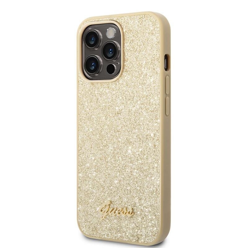 Guess flakes gélový obal s pevným chrbtom a logom na iPhone 14 Pro - zlatý