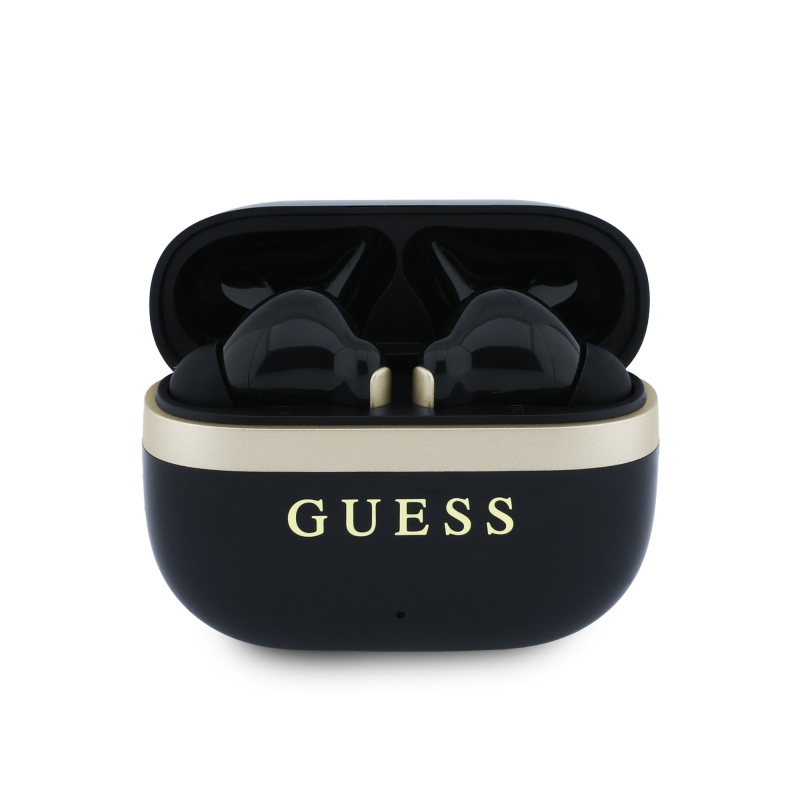 Bezdrôtové slúchadlá Guess Gold Line s lesklým povrchom TWS, čierne