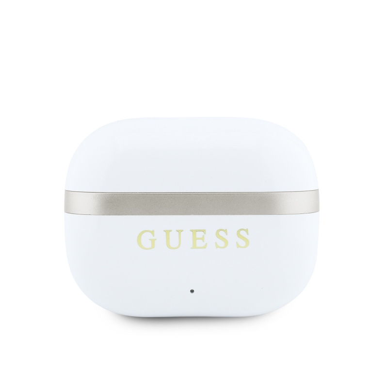 Bezdrôtové slúchadlá Guess Gold Line s lesklým povrchom TWS, biele