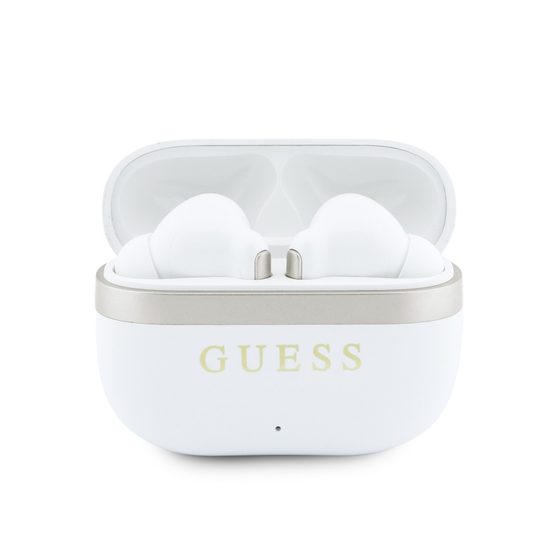 Bezdrôtové slúchadlá Guess Gold Line s lesklým povrchom TWS, biele