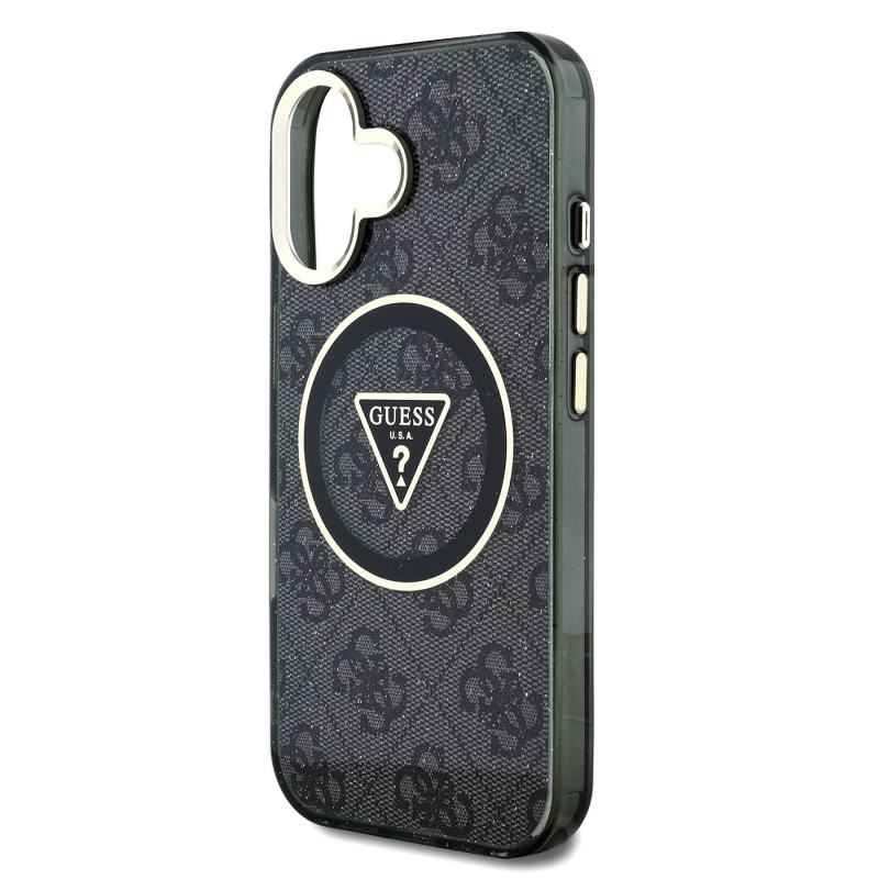 Guess IML 4G Glitter and Triangle Logo MagSafe Back Cover pre iPhone 16 Black