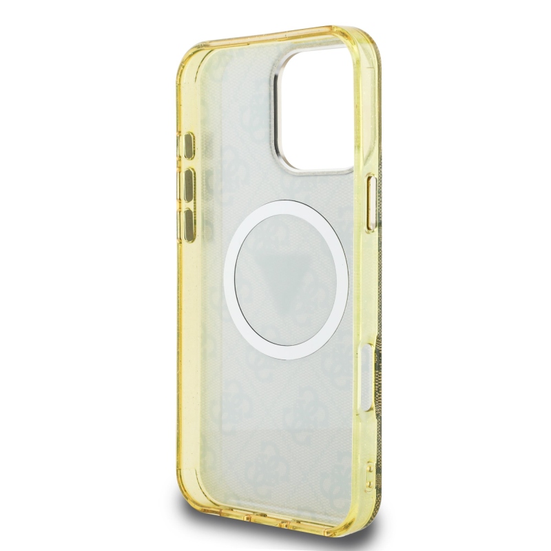 Guess IML 4G Glitter and Triangle Logo MagSafe zadný kryt pre iPhone 16 Pro Max Brown