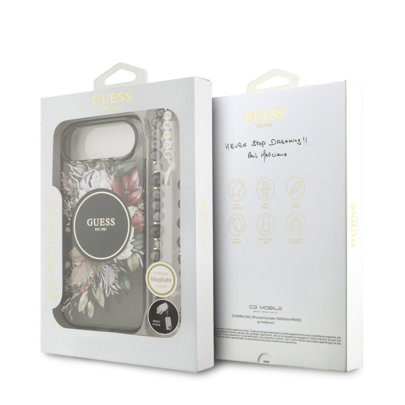 Guess IML Flowers Strap MagSafe zadný kryt pre iPhone Air Black