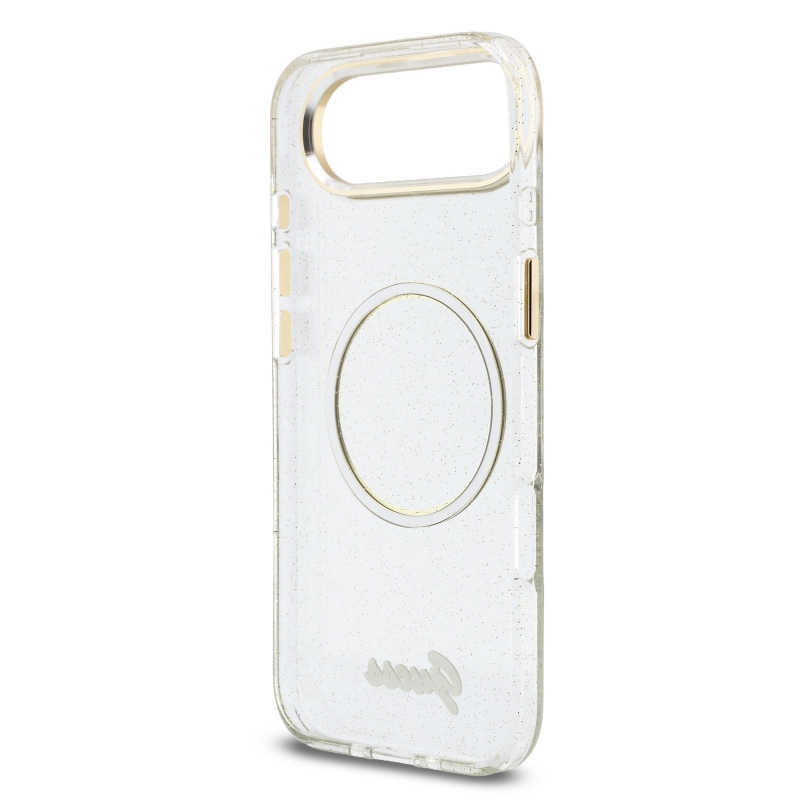 Guess IML Glitter Script Strap MagSafe zadný kryt pre iPhone Air Transparent