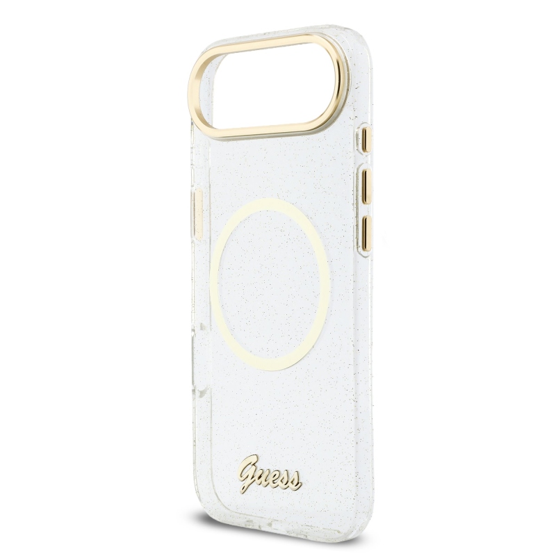 Guess IML Glitter Script Strap MagSafe zadný kryt pre iPhone Air Transparent