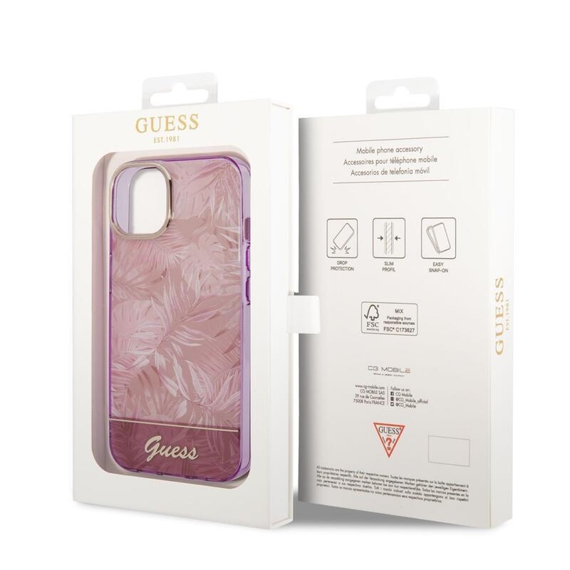 Guess jungle gélový obal s pevným chrbtom na iPhone 14 Plus - ružový