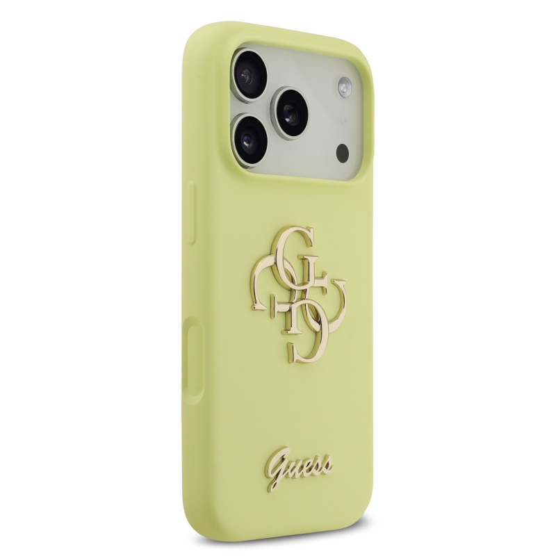 Guess Liquid Silicone 4G Metal Logo Zadný kryt pre iPhone 17 Pro Yellow
