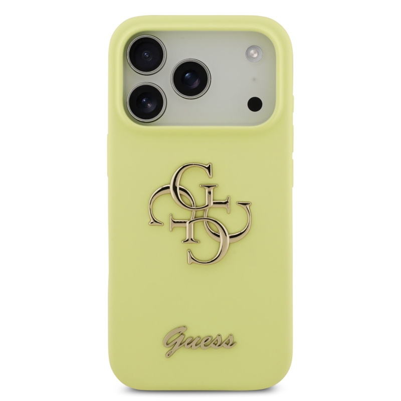 Guess Liquid Silicone 4G Metal Logo Zadný kryt pre iPhone 17 Pro Yellow
