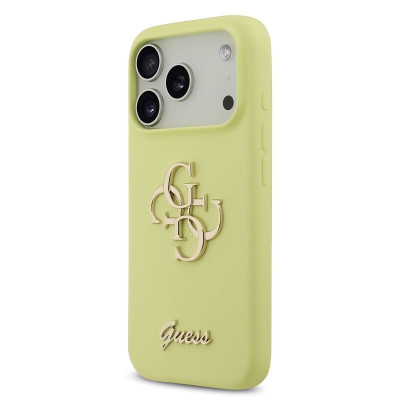 Guess Liquid Silicone 4G Metal Logo Zadný kryt pre iPhone 17 Pro Yellow