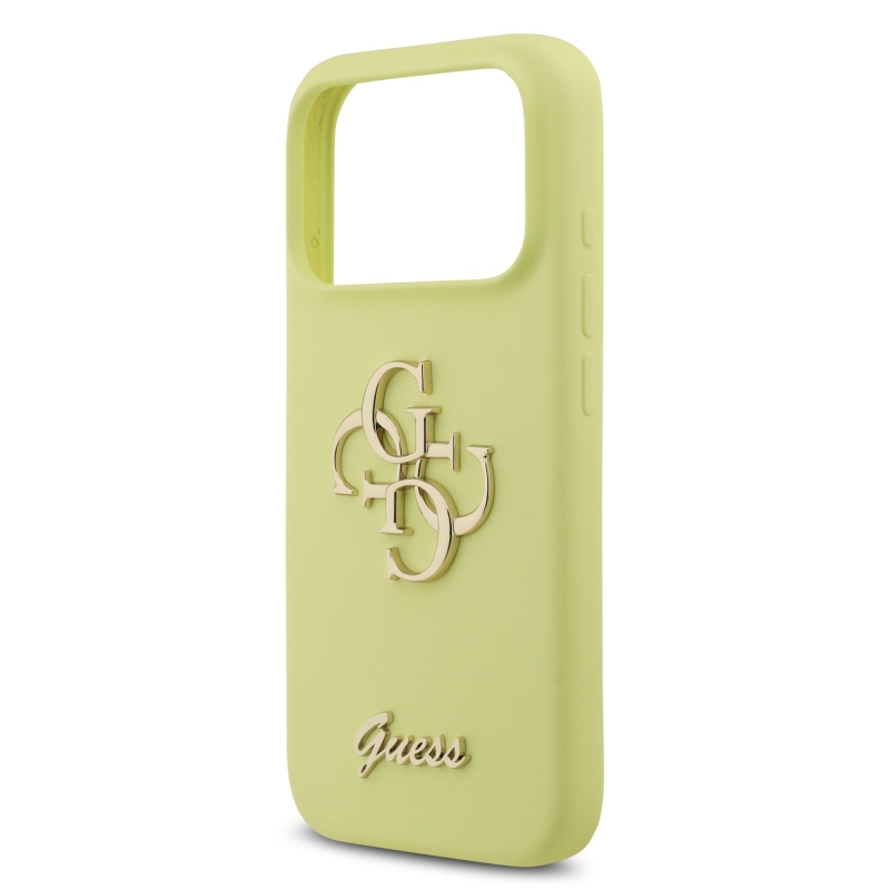 Guess Liquid Silicone 4G Metal Logo Zadný kryt pre iPhone 17 Pro Yellow